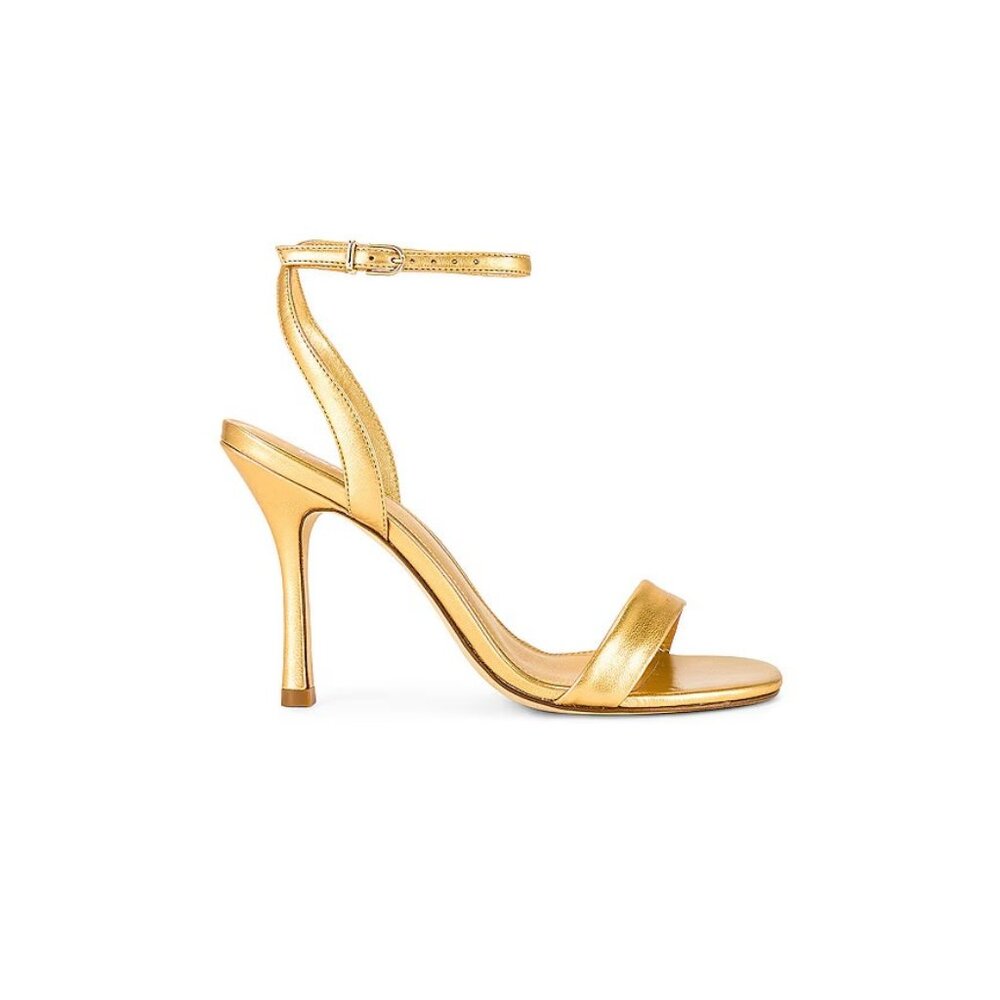 Larroude Metallic Gold Ankle-Strap Stiletto Sandals